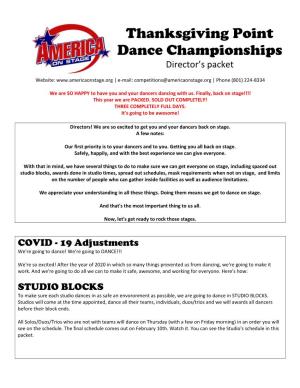Thanksgiving Point Dance Championships Director’S Packet
