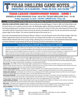Texas League Championship Series – Game 3 Amarillo Sod Poodles 72-66 / 38-32 Vs