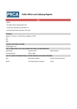 Public Affairs and Lobbying Register