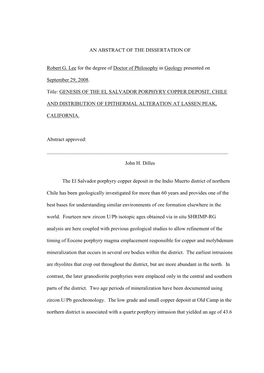 AN ABSTRACT of the DISSERTATION of Robert G. Lee