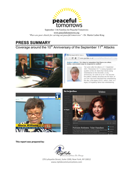 PRESS SUMMARY Coverage Around the 10Th Anniversary of the September 11Th Attacks