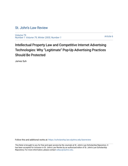 Intellectual Property Law and Competitive Internet Advertsing Technologies: Why "Legitimate" Pop-Up Advertising Practices Should Be Protected