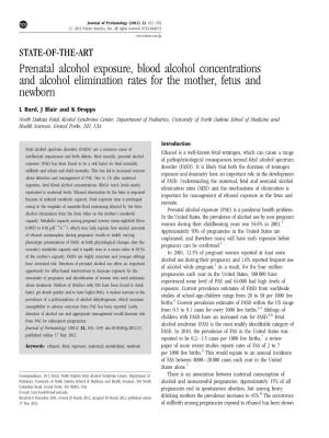 Prenatal Alcohol Exposure, Blood Alcohol Concentrations and Alcohol Elimination Rates for the Mother, Fetus and Newborn