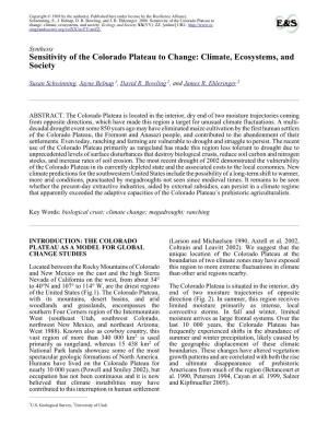 Sensitivity of the Colorado Plateau to Change: Climate, Ecosystems, and Society