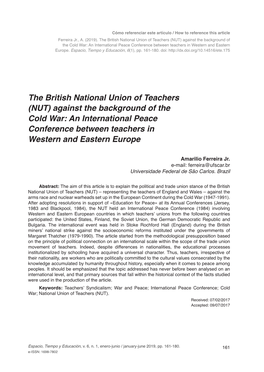 The British National Union of Teachers (NUT) Against the Background of the Cold War: an International Peace Conference Between Teachers in Western and Eastern Europe