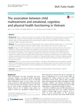 The Association Between Child Maltreatment and Emotional, Cognitive, and Physical Health Functioning in Vietnam Nhu K
