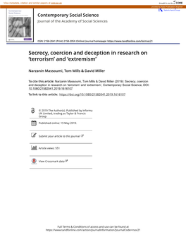 Secrecy, Coercion and Deception in Research on 'Terrorism'