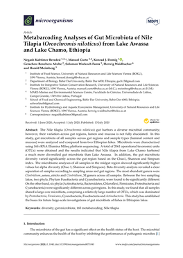 Metabarcoding Analyses of Gut Microbiota of Nile Tilapia (Oreochromis Niloticus) from Lake Awassa and Lake Chamo, Ethiopia