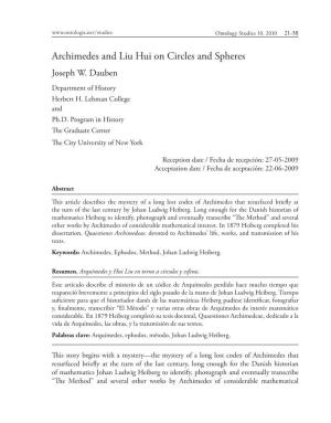 Archimedes and Liu Hui on Circles and Spheres Joseph W