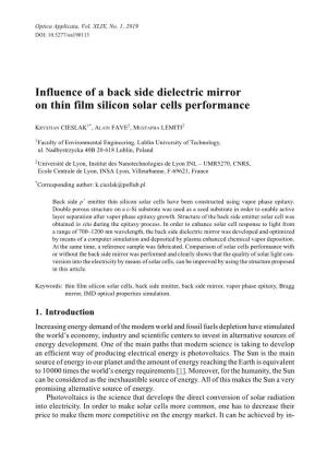 Influence of a Back Side Dielectric Mirror on Thin Film Silicon Solar Cells Performance