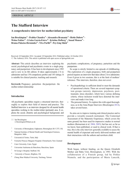 The Stafford Interview a Comprehensive Interview for Mother-Infant Psychiatry