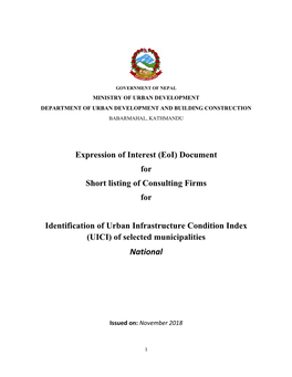 Expression of Interest (Eoi) Document for Short Listing of Consulting Firms For