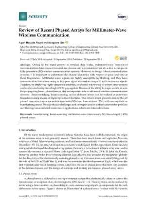 Review of Recent Phased Arrays for Millimeter-Wave Wireless Communication