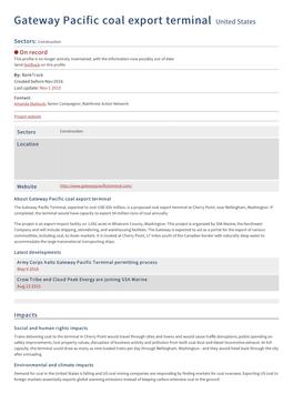 Gateway Pacific Coal Export Terminal United States