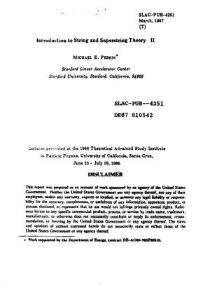 Introduction Co String and Superstrtog Theory II SLAC-PUB--4251 DE87