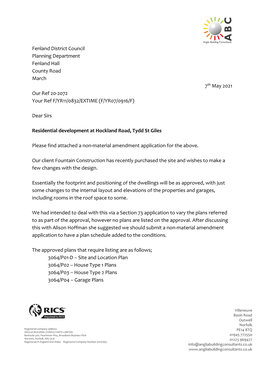 Fenland District Council Planning Department Fenland Hall County Road March 7Th May 2021 Our Ref 20-2072 Your Ref F/YR11/0832/EXTIME (F/YR07/0916/F)