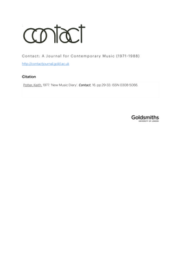 Contact: a Journal for Contemporary Music (1971-1988)