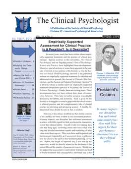 378082 Newsletter 1 12/13/99, 10:21 AM the Clinical Psychologist Volume 52, Number 2, Spring 1999