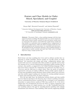 Feature and Class Models in Clafer: Mixed, Specialized, and Coupled