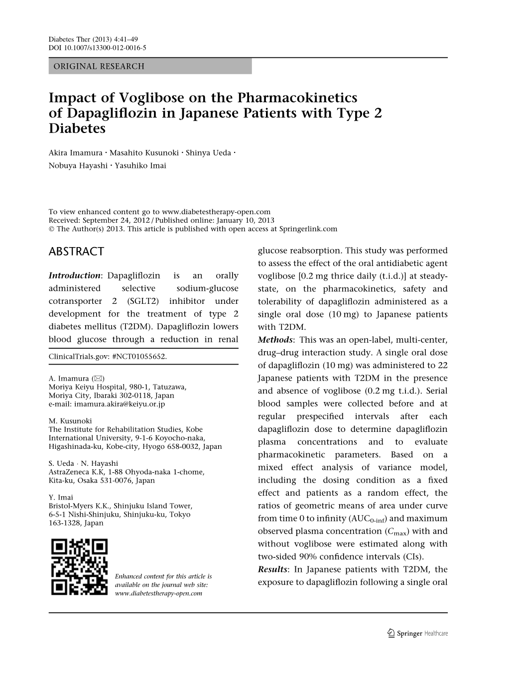 Impact of Voglibose on the Pharmacokinetics of Dapagliflozin