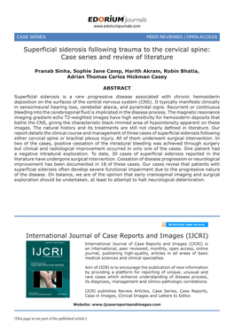 International Journal of Case Reports and Images (IJCRI) Superficial Siderosis Following Trauma to the Cervical Spine: Case