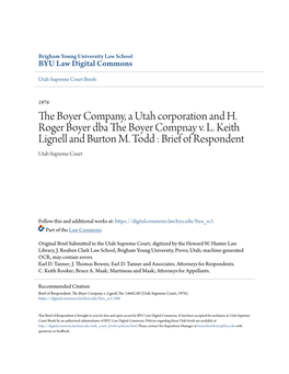 The Boyer Company, a Utah Corporation and H. Roger Boyer Dba the Boyer Compnay V