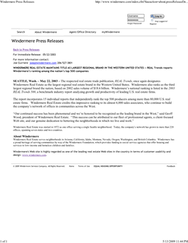 Windermere Press Releases