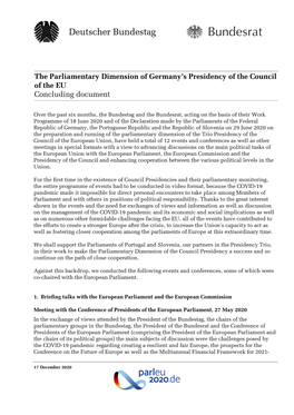 The Parliamentary Dimension of Germany's Presidency of The