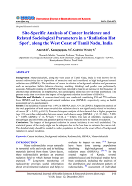 Site-Specific Analysis of Cancer Incidence and Related Sociological Parameters in a ‘Radiation Hot Spot’, Along the West Coast of Tamil Nadu, India