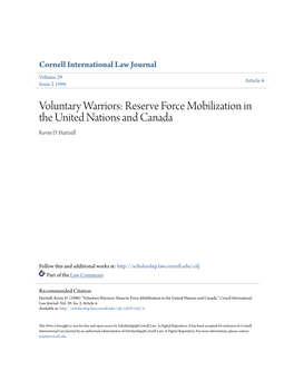 Voluntary Warriors: Reserve Force Mobilization in the United Nations and Canada Kevin D