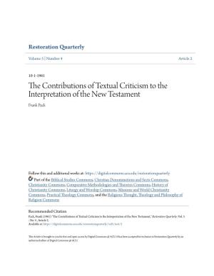 The Contributions of Textual Criticism to the Interpretation of the New Testament