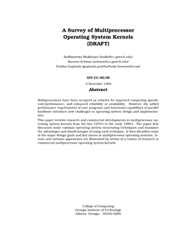 A Survey of Multiprocessor Operating System Kernels (DRAFT)