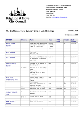 The Brighton and Hove Summary Lists of Listed Buildings ENS/CR/LB/03