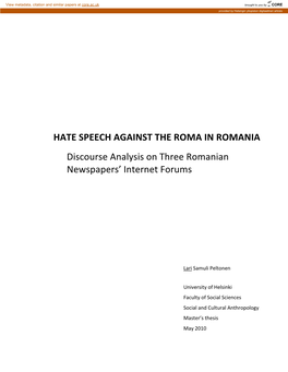 Hate Speech Against the Roma in Romania