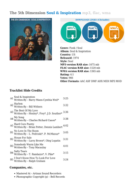 The 5Th Dimension Soul & Inspiration Mp3, Flac