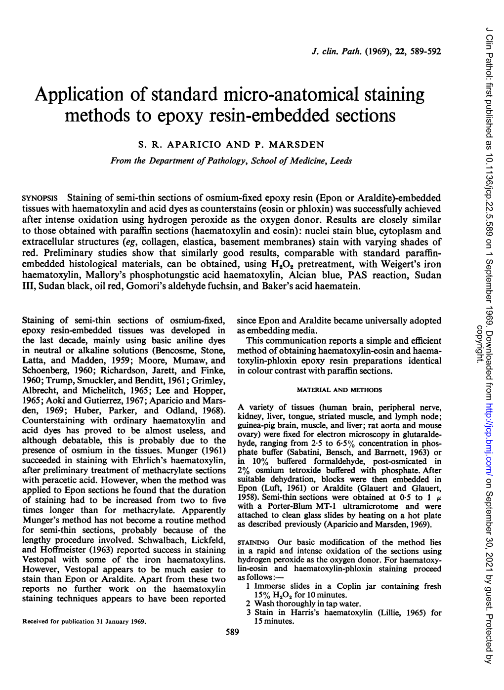 Application of Standard Micro-Anatomical Staining Methods to Epoxy Resin-Embedded Sections