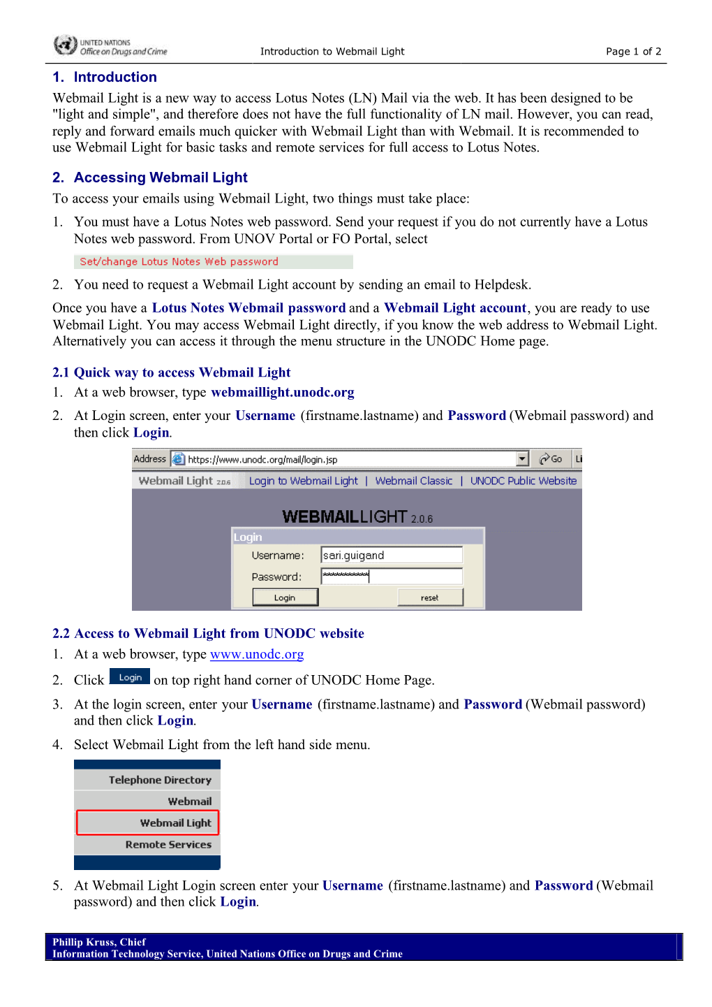 1. Introduction Webmail Light Is a New Way to Access Lotus Notes (LN) Mail Via the Web