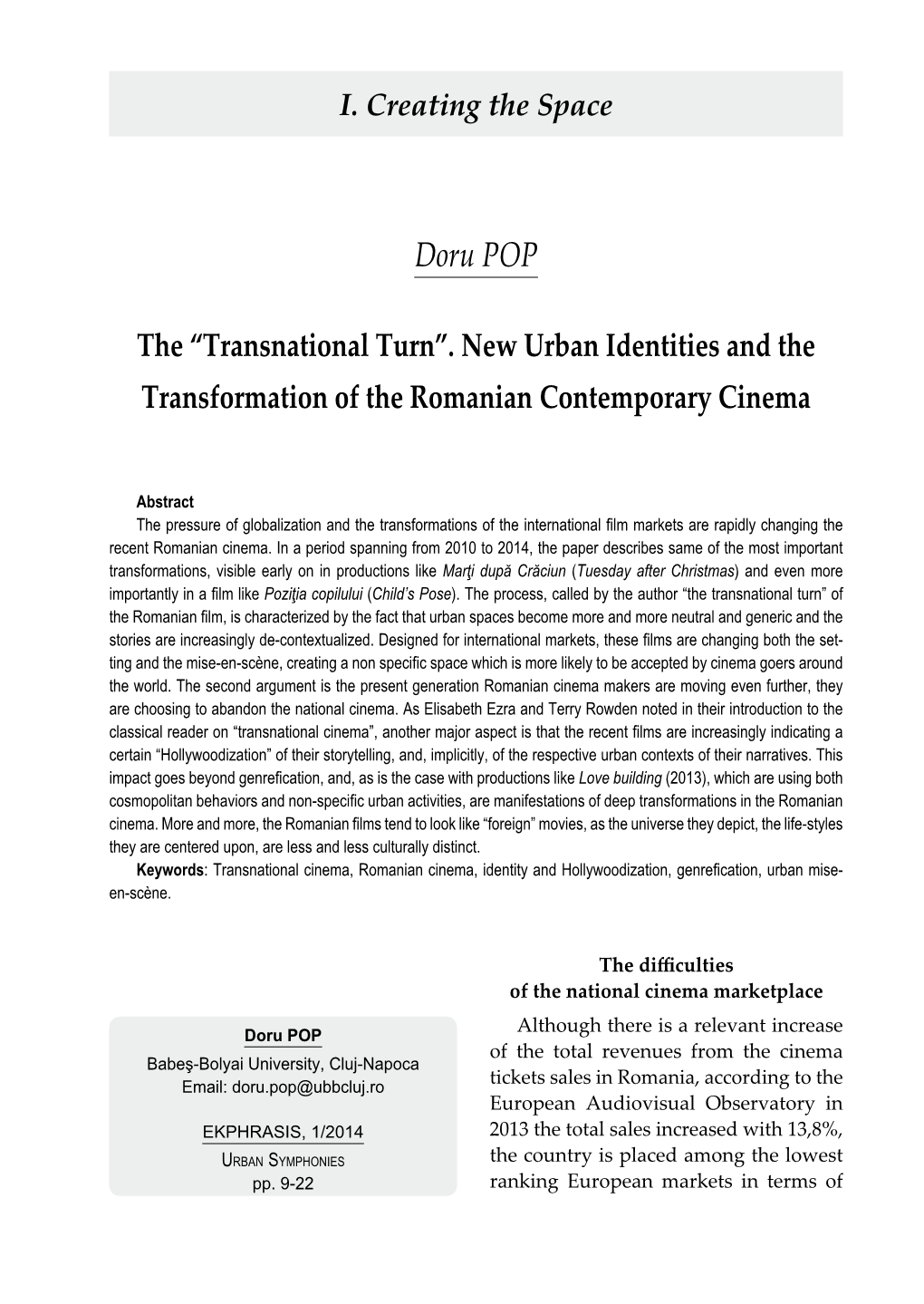 Doru POP the “Trans National Turn”. New Urban Identities