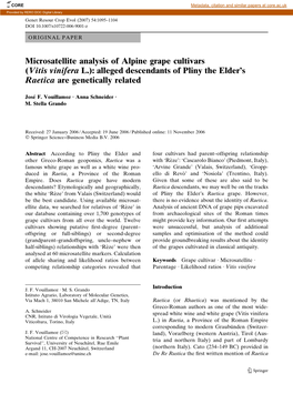 Microsatellite Analysis of Alpine Grape Cultivars (Vitis Vinifera L.): Alleged Descendants of Pliny the Elder’S Raetica Are Genetically Related