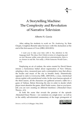 A Storytelling Machine: the Complexity and Revolution of Narrative Television