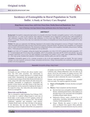 Original Article Incidence of Eosinophilia in Rural Population In