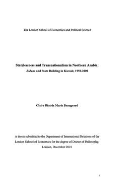Statelessness and Transnationalism in Northern Arabia: Biduns and State Building in Kuwait, 1959-2009