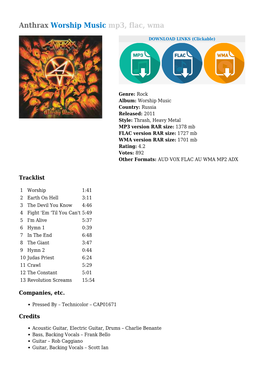 Anthrax Worship Music Mp3, Flac, Wma