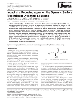 Impact of a Reducing Agent on the Dynamic Surface Properties of Lysozyme Solutions Michael M