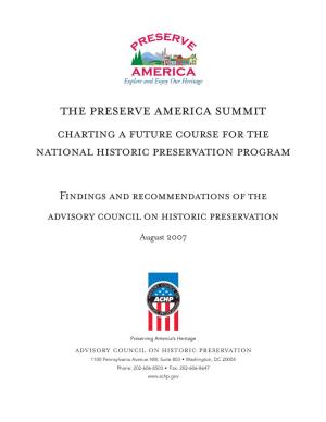 The Preserve America Summit Charting a Future Course for the National Historic Preservation Program