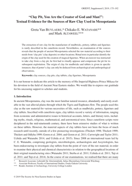 Clay Pit, You Are the Creator of God and Man!”: Textual Evidence for the Sources of Raw Clay Used in Mesopotamia