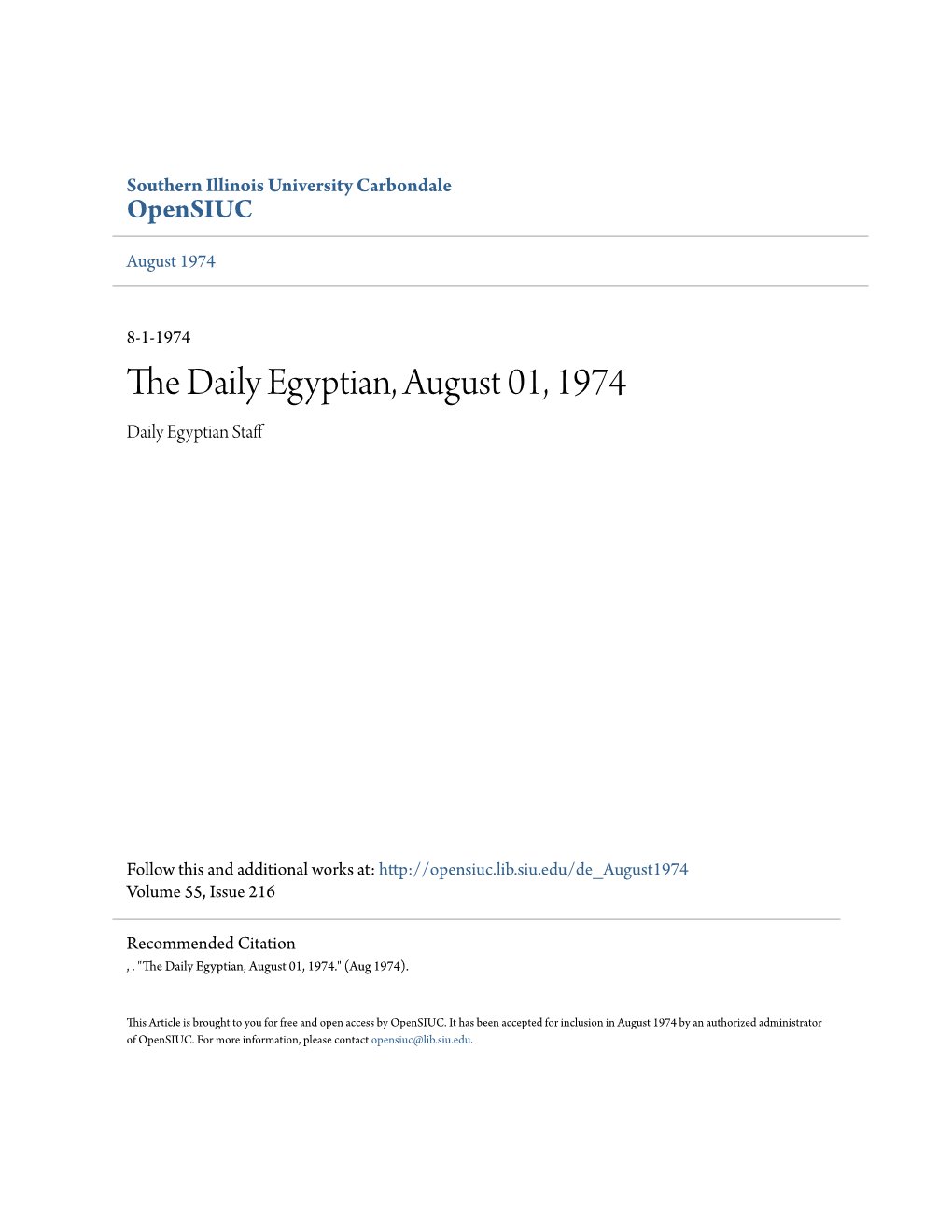 The Daily Egyptian, August 01, 1974