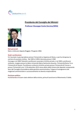 Presidente Del Consiglio Dei Ministri Professor Giuseppe Conte (Tecnico/M5S)