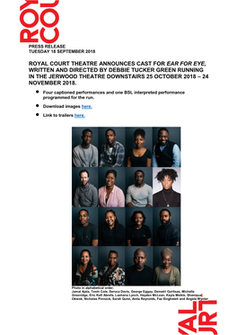 Royal Court Theatre Announces Cast for Ear