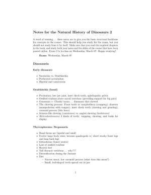 Notes for the Natural History of Dinosaurs 2